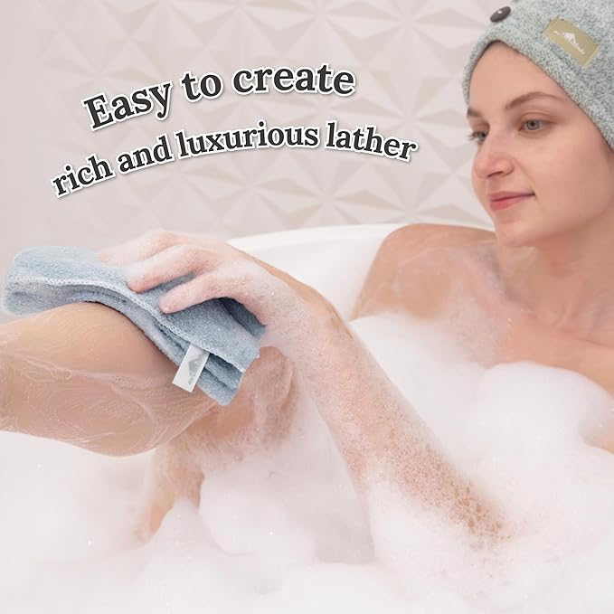 myHomeBody Exfoliating Washcloths for Showering, Loofah Body Scrubber Exfoliator, Back Shower Towel, Bath Washer for Exfoliation, Sky Blue, Set of 2