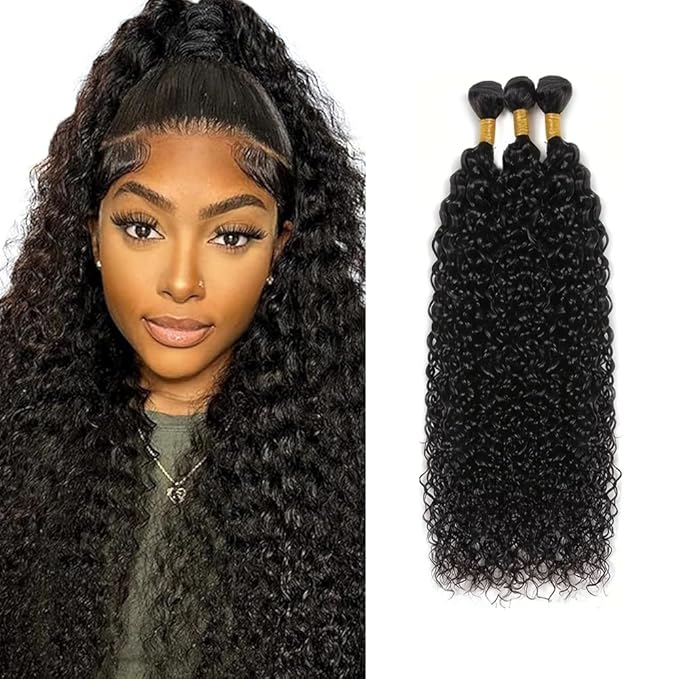 28 30 32 inch Curly Bundles Human Hair Kinky Curly Bundles Wet and Wavy Human Hair Bundle Double Weft #1B Color 150g