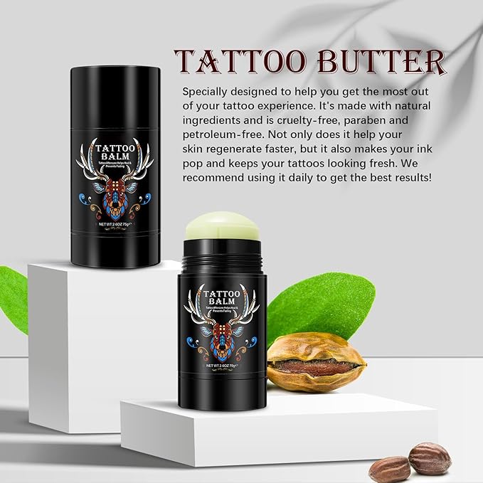 Tattoo Aftercare Butter Balm, 2.6 oz, Old & New Tattoo Moisturizer Healing Brightener for Color Enhance, Natural Organic Tattoo Cream