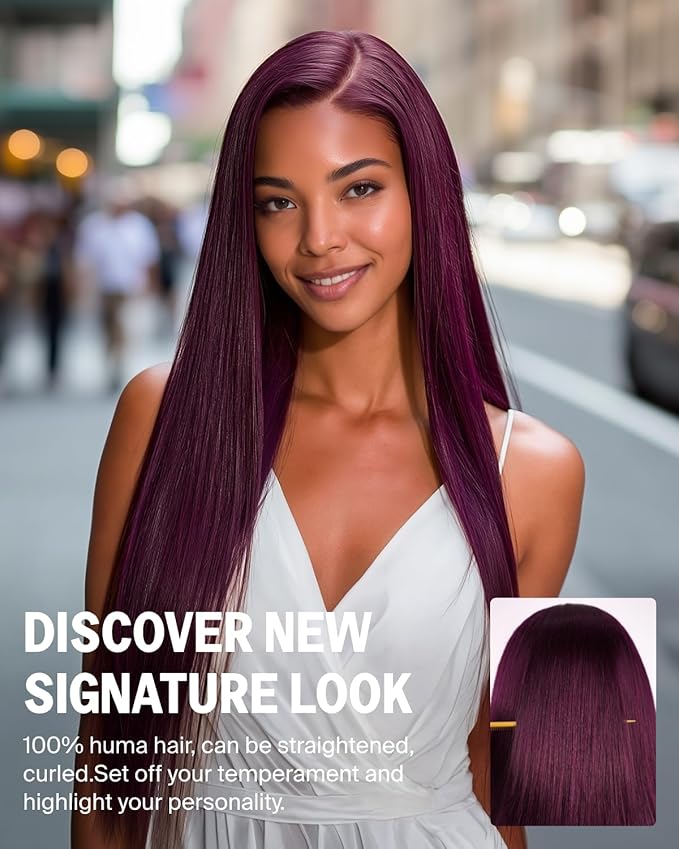 Ready to Go Glueless Wigs Human Hair 220% Density Purplish 99J Burgundy Wig Human Hair Straight 6x5 HD Lace Front Wigs Pre Plucked Pre Cut Bleached Knots 24 Inch