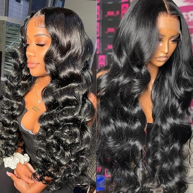 13x6 Body Wave Lace Front Wigs Human Hair Pre Plucked 200% Density HD Transparent Lace Frontal Wigs Human Hair With Baby Hair Natural Black 30 Inch