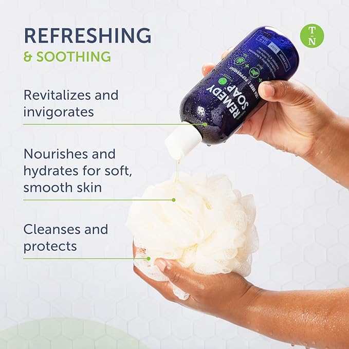 Truremedy Naturals Body Wash 2-pack (12 oz Each) Natural Antifungal Shower Gels - Tea Tree & Peppermint and Eucalyptus & Rosemary