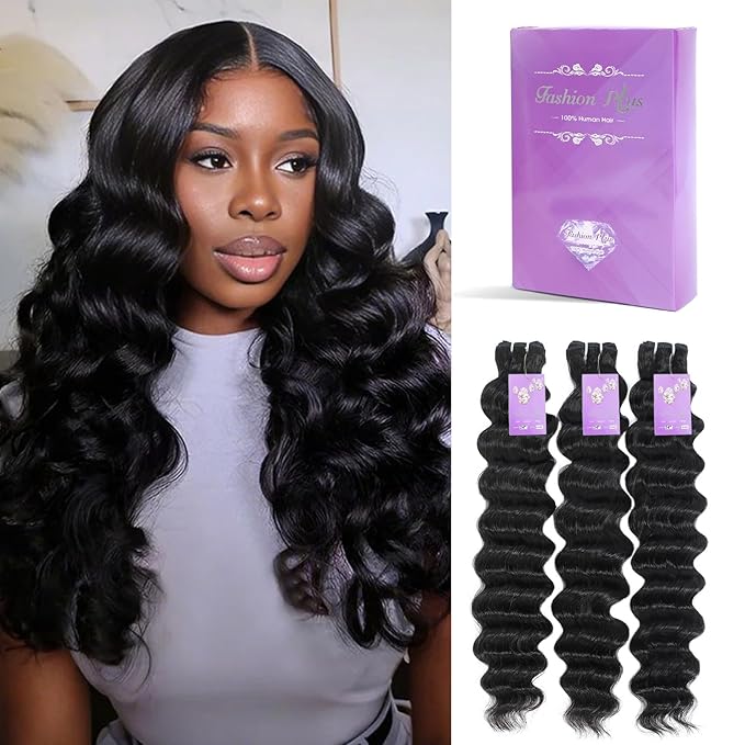 FASHION PLUS Raw Human Hair Bundles, Loose Deep Wave Bundles Human Hair 22 24 26 Inch Loose Wave Bundles Human Hair Real Raw Bundles Thick and Soft, Triple Lifespan