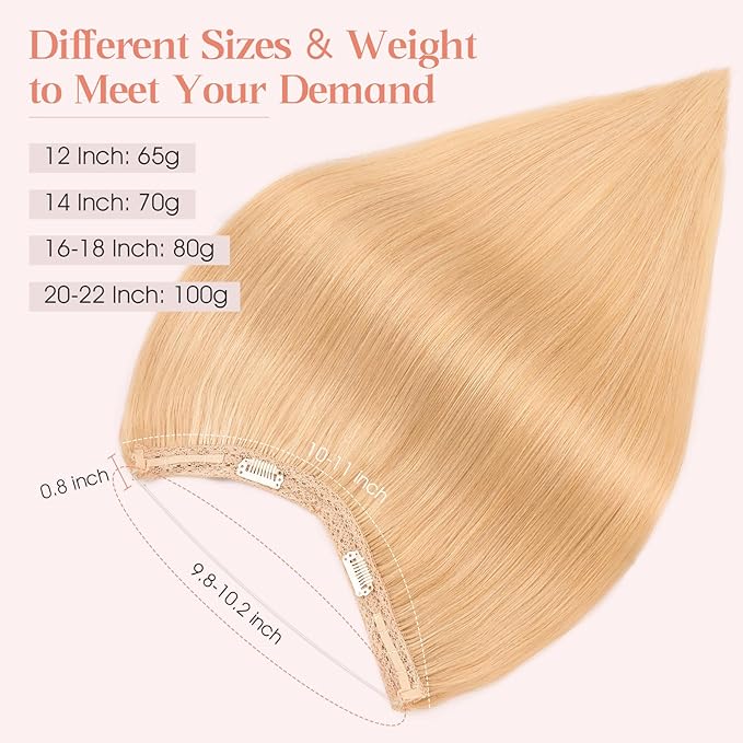 Hairro Wire Hair Extensions Human Hair, Fish Line Invisible Adjustable & Clips in Extensions Straight, 100% Real Hairpieces Seamless Blending for Women, 16 Inch 80g Natural Blonde