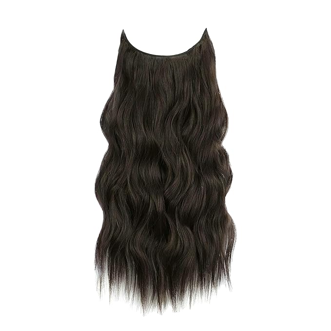 Invisible Wire Hair Extensions Transparent Wire Adjustable Size 4 Secure Clips Long Wavy Curly Secret Hairpiece 24 Inch for Women