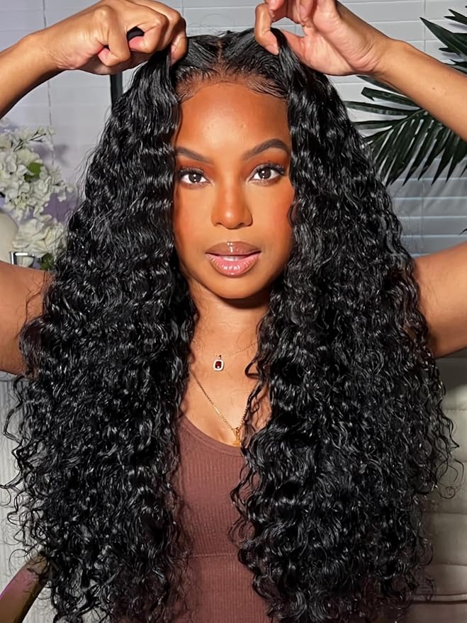 Julia Hair 12A Bye Bye Knots Glueless Wig Water Wave 7x5 Pre Cut HD Lace Closure Wigs Human Hair Wear and Go Pre Plucked for Beginners Wet Wavy Lace Front Wigs Brazilian Hair Natural 24 Inch