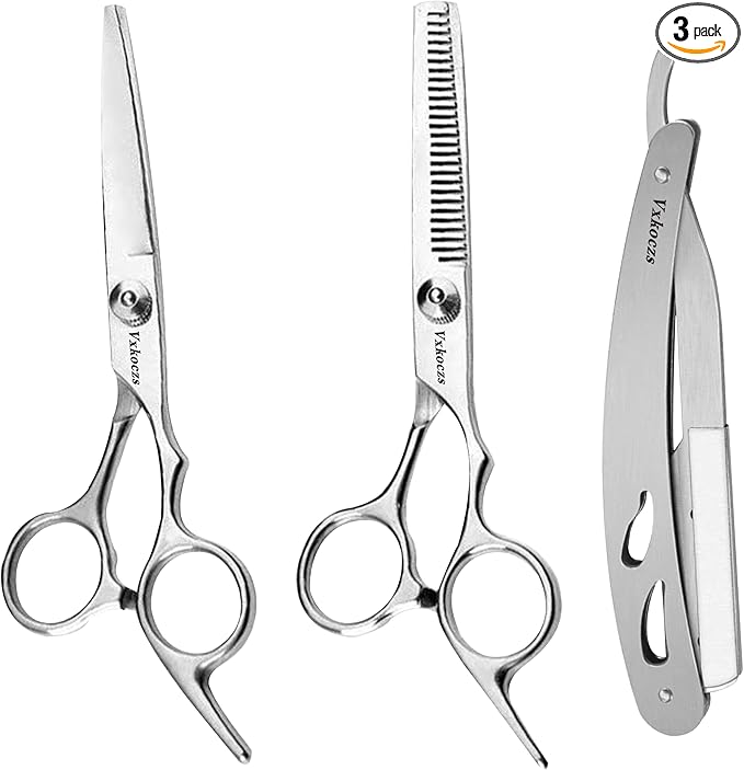 Hair Thinning Scissors Set - 3 PCS Haircutting Scissors,Includes Barber Scissors & Thinning Shears, Ergonomic Blades for Precision Cutting, Suitable for Men, Women, Children & Pets