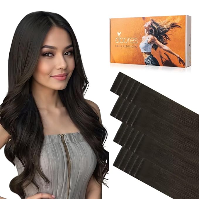 DOORES Invisi Edge Tape in Human Hair Extensions, Mocha Brown 10 Injection Tapeins with 10 Injection Tapeins 50g 22 Inch, Injected Tape in Extensions Virgin Human Hair