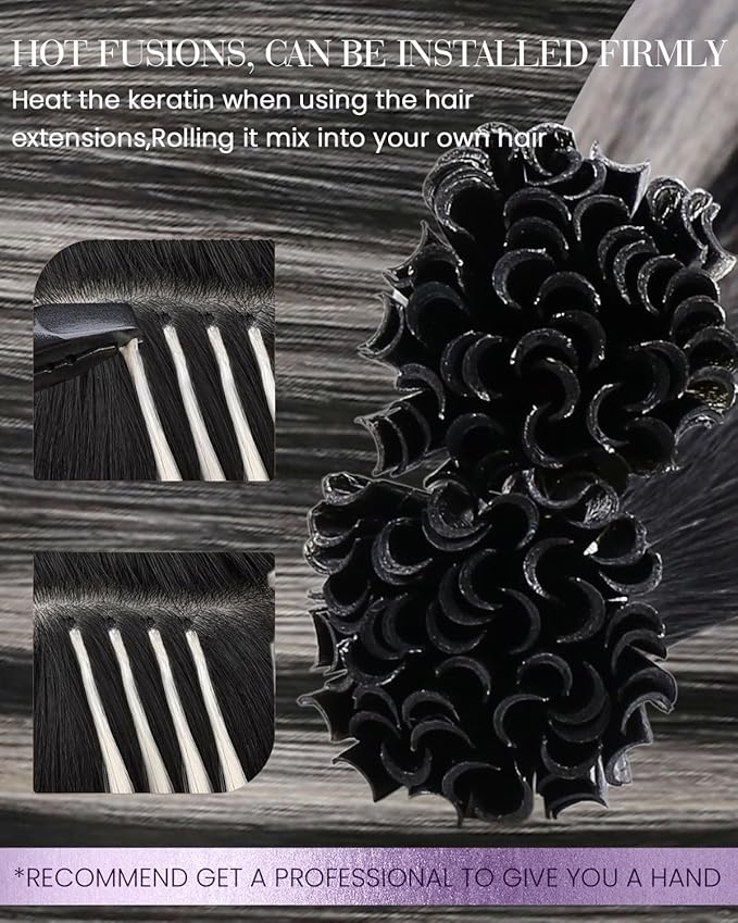 LaaVoo U Tip Hair Extensions Human Hair Ombre Black K tip Hair Extension Real Human Hair Natural Black to Silver KTip Human Hair Extensions Hot Fusion 24 inch 50g/50s