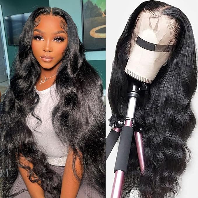 26inch Lace Front Wigs Human Hair 180% Density 13x4 HD Body Wave Lace Frontal Wig 100% Human Hair Glueless Wigs for Women Natural Color