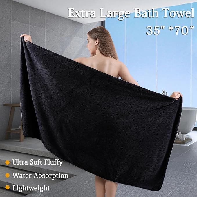 Ycosy Black Bath Towels Set 35x70 Inches - Luxury 600 GSM Oversized Bath Sheet Towel,Extra Large Microfiber - Quick Dry,Highly Absorbent,Super Soft Shower Towels Spa Hotel Bathroom Towel Set (4-Pack)