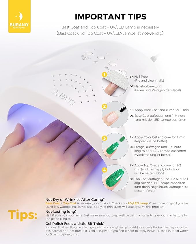 BURANO Glitter Gel Nail Polish with LED UV Curing; No Chip Shimmer Holographic Effect; Sparkle Gel for Green LP66