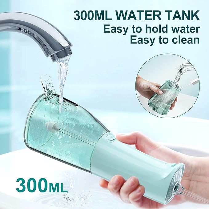 Water Dental Flosser OLED Display Cordless Teeth Cleaning MOCEL 5 Modes Oral Irrigator 300ML Portable and USB C Rechargeable IPX7 Waterproof Floss Teeth Pick (Green)
