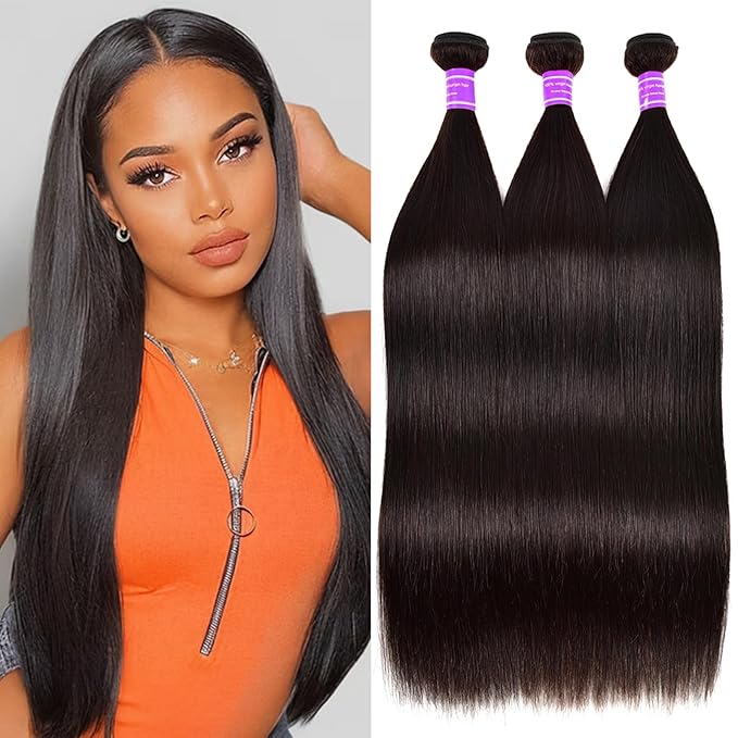12A Human Hair Bundles Straight 28 28 28 Inch Brazilian Straight Human Hair for Women 100% Unprocessed Virgin Straight Hair Bundles Deals Hair Extensions Natural Color