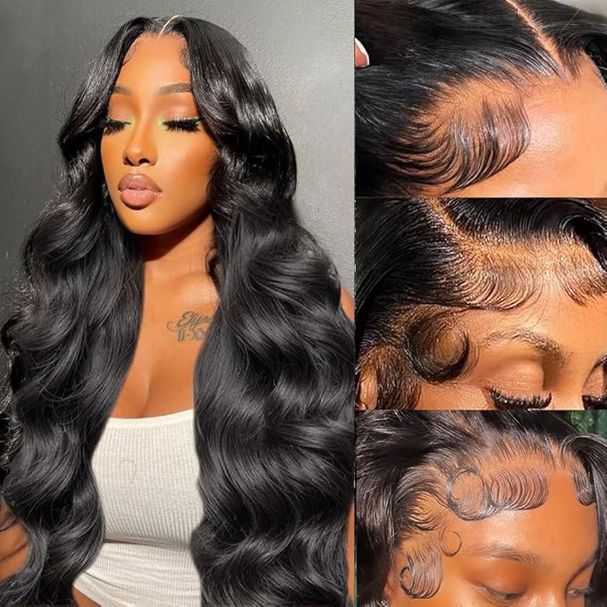 28Inch 13x6 Body Wave Lace Front Wigs Human Hair Pre Plucked with Baby Hair 200% Density Glueless Wigs for Women HD Transparent Lace Front Wigs with Natural Hairline