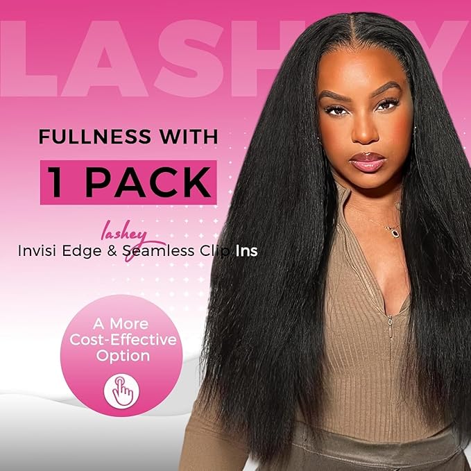 Lashey 5pcs Invisi Edge & 4pcs Seamless Clip in Hair Extensions Human Hair, 18 Inch 130g Real Human Hair Extensions Natural Black Kinky Straight Hair