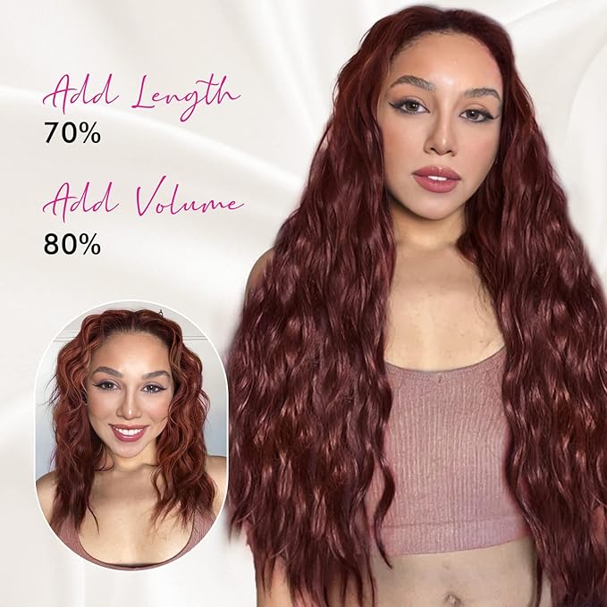 REECHO Clip in Hair Extensions, 5PCS Black Brown Hair Extensions 24" Thick Long Loose Waves hair extensions HE002 Invisible Lace Weft Natural Soft Hairpieces for Women – Black Brown