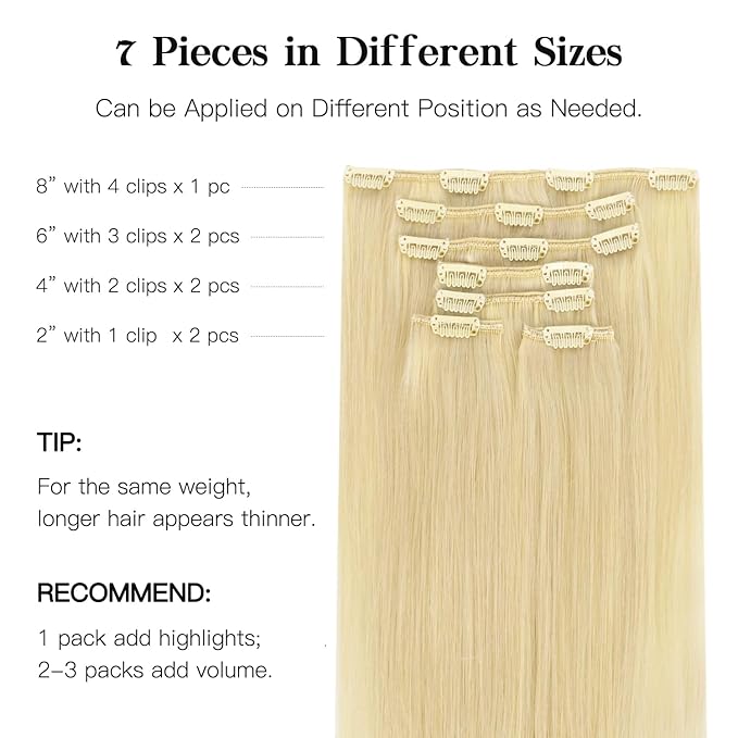 HOTBANANA Human Hair Clip in Hair Extensions, Bleach Blonde Hair Extensions 120g Clip in Hair Extensions Real Human Hair Straight Remy Hair Clip Ins 16 Inch 7pcs
