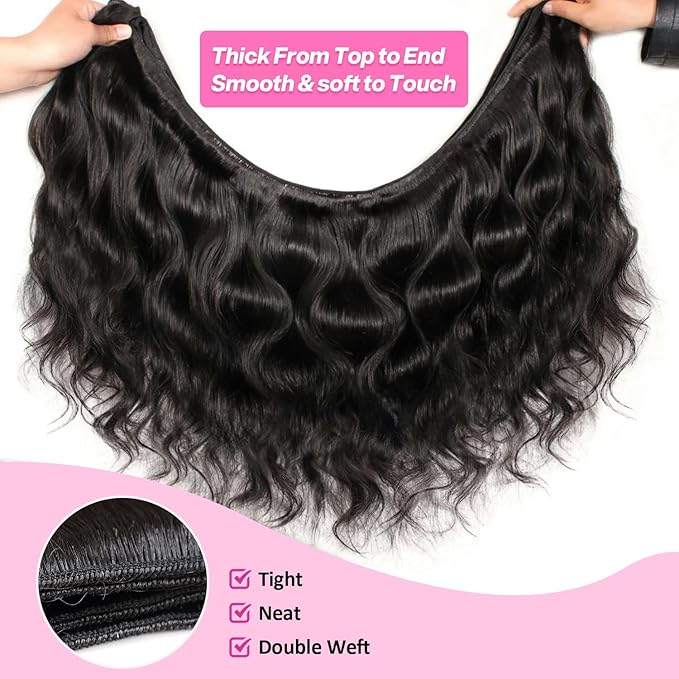 12A Bundles Human Hair 16 18 20 22 Inch Body Wave Human Hair Bundles 100% Unprocessed Brazilian Virgin Body Wave bundles human hair Quick Weave Extensions Natural Black