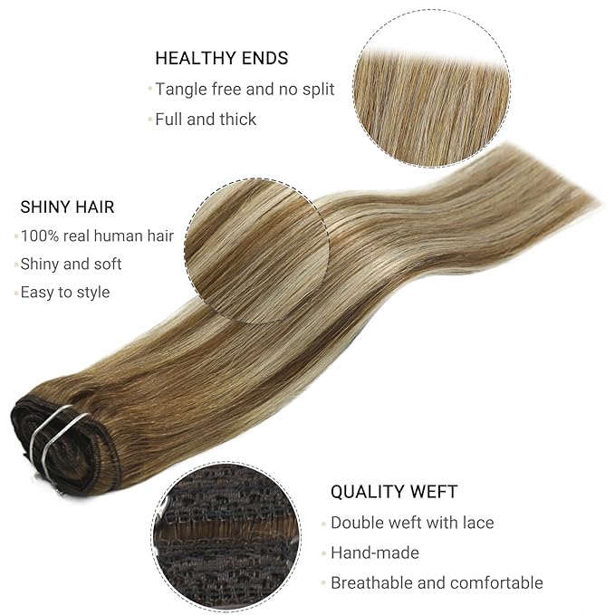 Clip in Hair Extensions Chestnut Brown Balayage to Platinum Blonde Mix Brown Real Human Hair Medium Brown Ombre Hair Extensions Remy Human Hair Clip in Extensions 18Inch 7Pcs 120g
