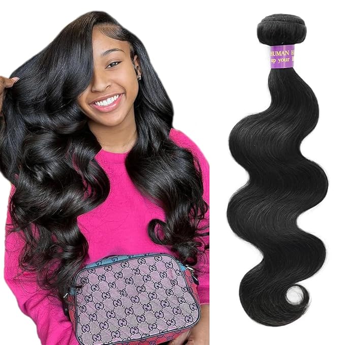 Body Wave Bundles Human Hair 16 Inch 14A Human Hair Bundles Real 100% Raw Unprocessed Brazilian Virgin Sew in Quick Weave Natural Black Deals Thick Hair Extensions