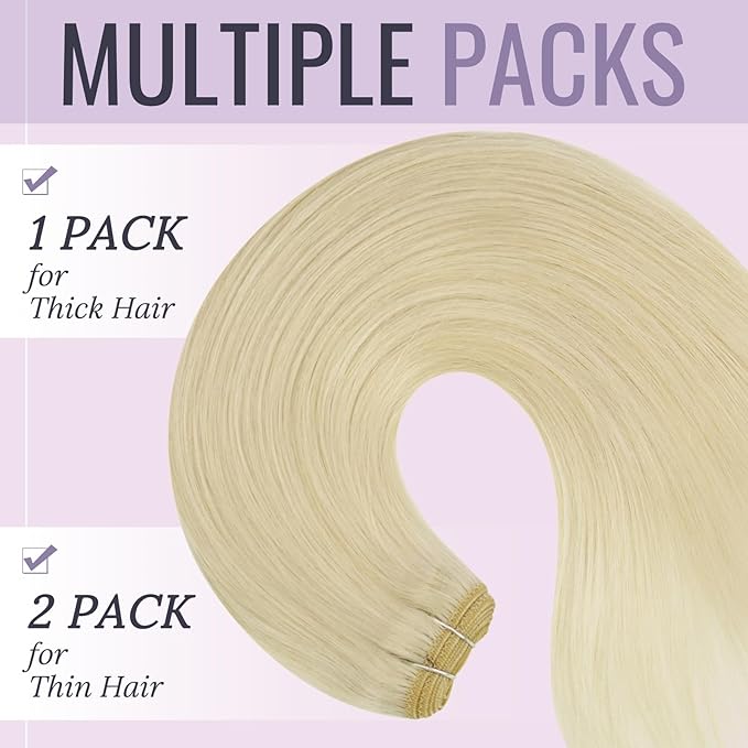 Fshine Hand Tied Weft Hair Extensions Human Hair Blonde Fshine Sew in Wefts Platinum Blonde Genius Weft Human Hair Extensions for Women Real Human Hair 16 Inch 100g