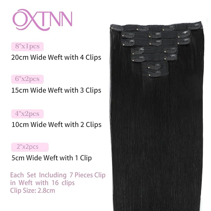 Clip in Hair Extensions Real Human Hair Jet Black 20 inch 7pcs 80g/Pack, Human Hair Clip in Extensions, Salon-Grade Quality, Easy Comfort Wear for Women (#1, 20 inch)