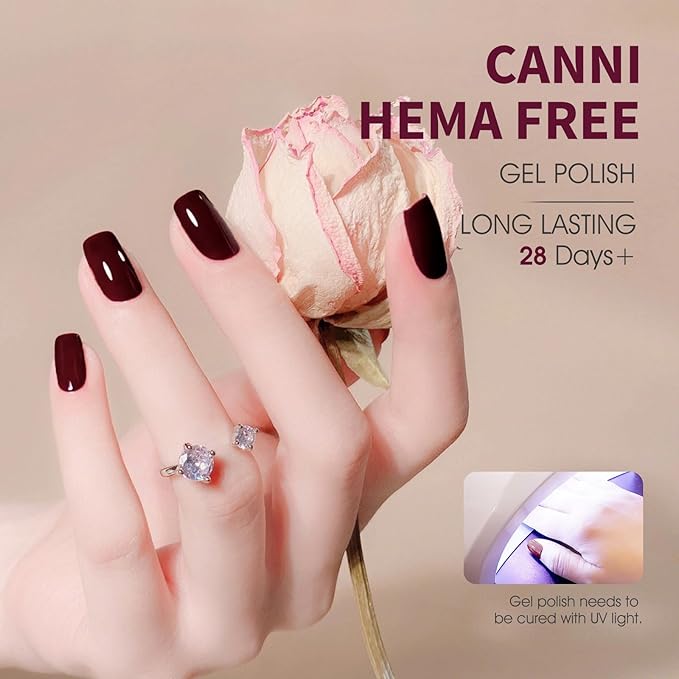 CANNI Dark Red Gel Nail Polish, 1Pcs Burgundy Red Gel Polish Deep Red Color Nail Polish Gel High Gloss Soak Off U V Gel Nail French Nail Manicure Salon DIY