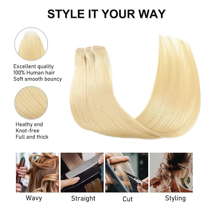 Clip in Hair Extensions Real Human Hair Bleach Blonde 12 inch 7pcs 70g/Pack, Human Hair Clip in Extensions, Salon-Grade Quality, Easy Comfort Wear for Women (#613, 12 inch)