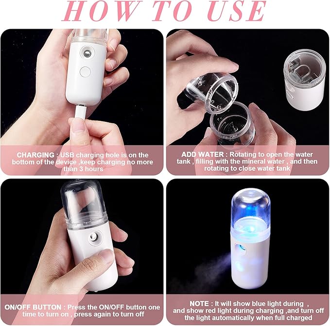 Honoson 2 Nano Facial Mister Sprayer Portable Face Nano Mister for Eyelash Extensions USB Rechargeable 1 oz Handy Skin Care Machine for Face Hydrating, Daily Makeup(White and Blue)