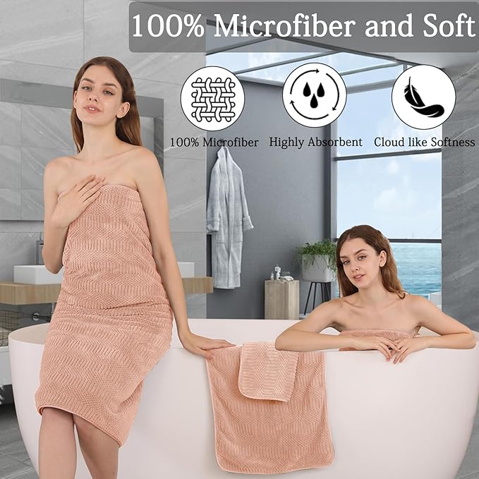 Ycosy 4 Pack Extra Large Microfiber Bath Towels Set,35x70 inches,600GSM,Less Lint Highly Absorbent Super Soft & Quick Dry,Oversized Bath Towels,Perfect for Bathroom Gym Pool,Orange