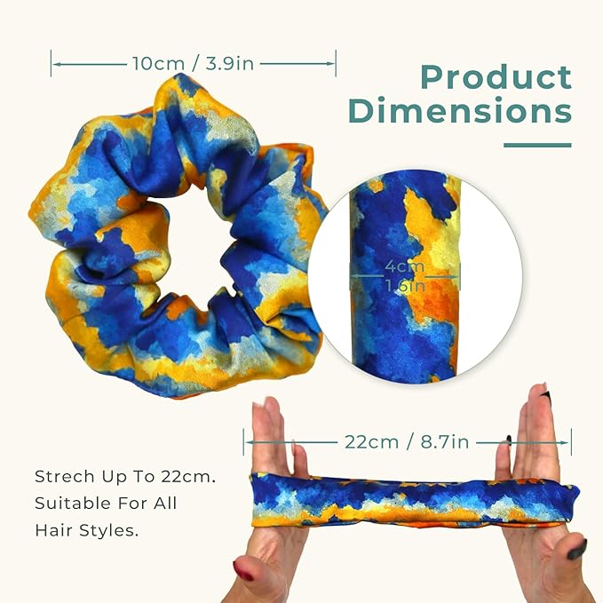 Pure Silk Scrunchies, 100% Mulberry Silk Hair Elastic for Women, Anti-Crease, Gentle on Hair, 1 PC, Sunset Beach
