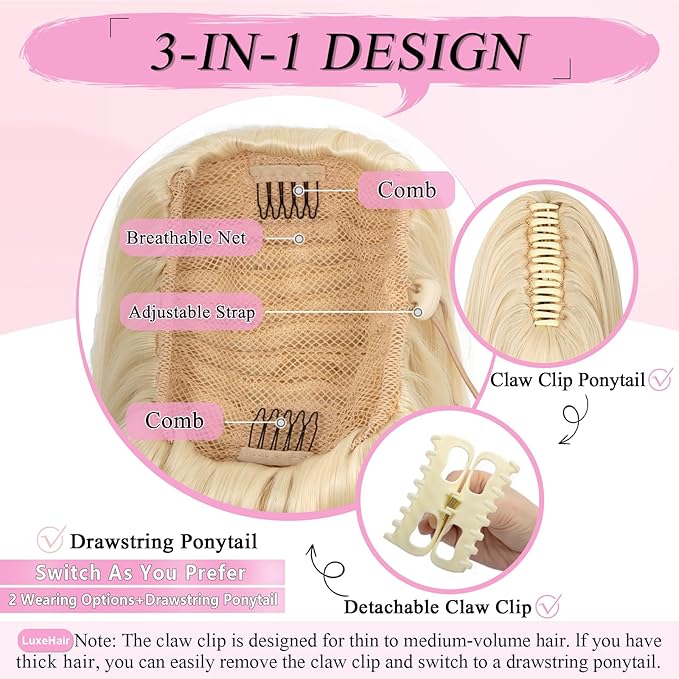 Ponytail Extension, 24" Long Straight Claw Clip Ponytail Extension clip on ponytails hair clip Hair claw clip Fake Ponytail Hairpieces for Women - ButterScotch