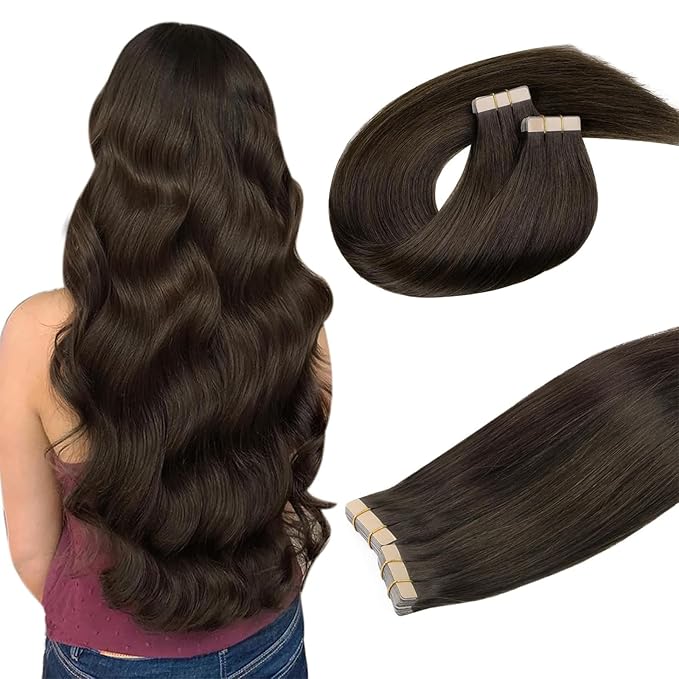 DOORES Tape in Hair Extensions - Light Dark Brown, 18 Inch, 100g, 40pcs Remy Straight Human Hair, Skin Weft Double Side