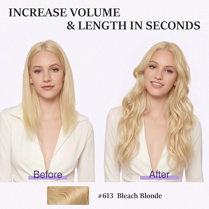 Halo Hair Extensions Real Human Hair,Halo Hair Extension 100% Human Hair,Wire Hair Extensions,Wavy 613 Bleach Blonde 20inch/70g