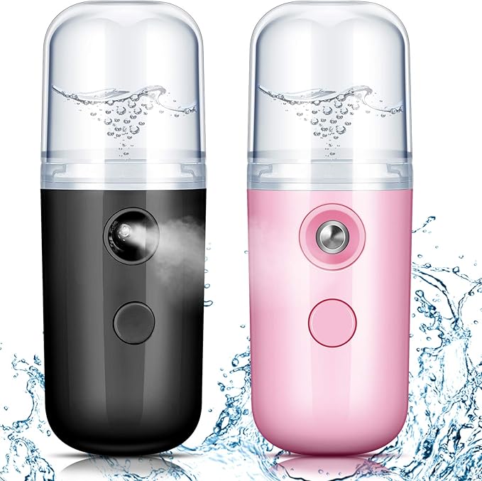 Honoson 2 Nano Facial Mister Sprayer Portable Face Nano Mister for Eyelash Extensions USB Rechargeable 1 oz Handy Skin Care Machine for Face Hydrating, Daily Makeup(Black and Pink)