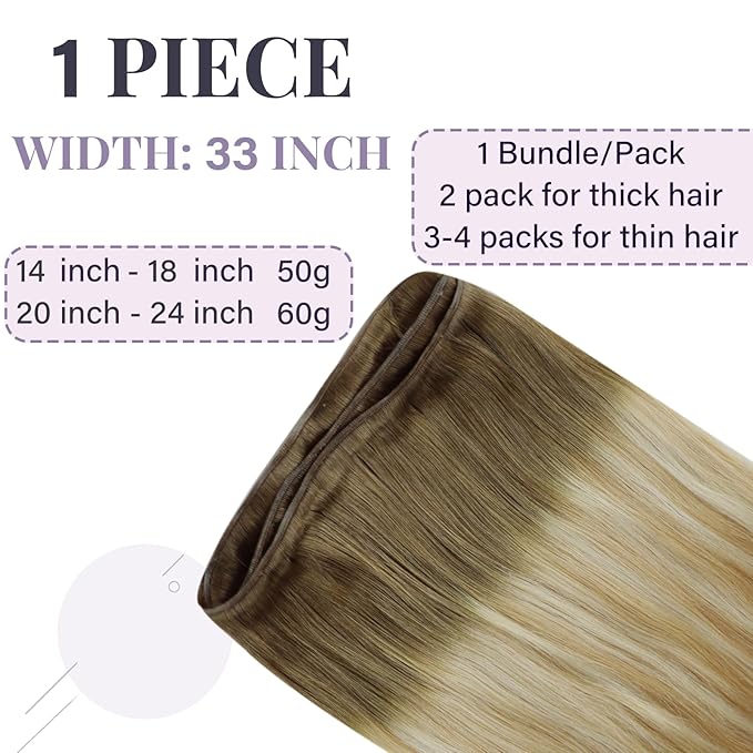 Fshine Hand Tied Genius Weft Hair Extensions Color Chestnut Brown to Honey Blonde Highlight Platinum Blonde Human Hair Extensions for Women Genius Weft Extensions for Thin Hair 16 Inch 50g