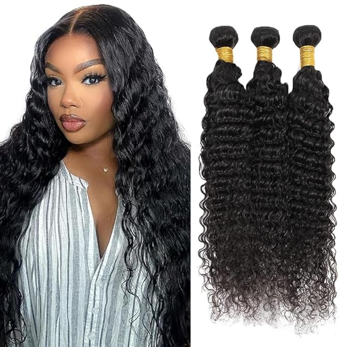 24 26 28 inch Deep Wave Human Hair Bundles Wet and Wavy Bundle Deep Wave 3 Bundles 150g Brazilian Remy Deep Curly Human Hair Bundle