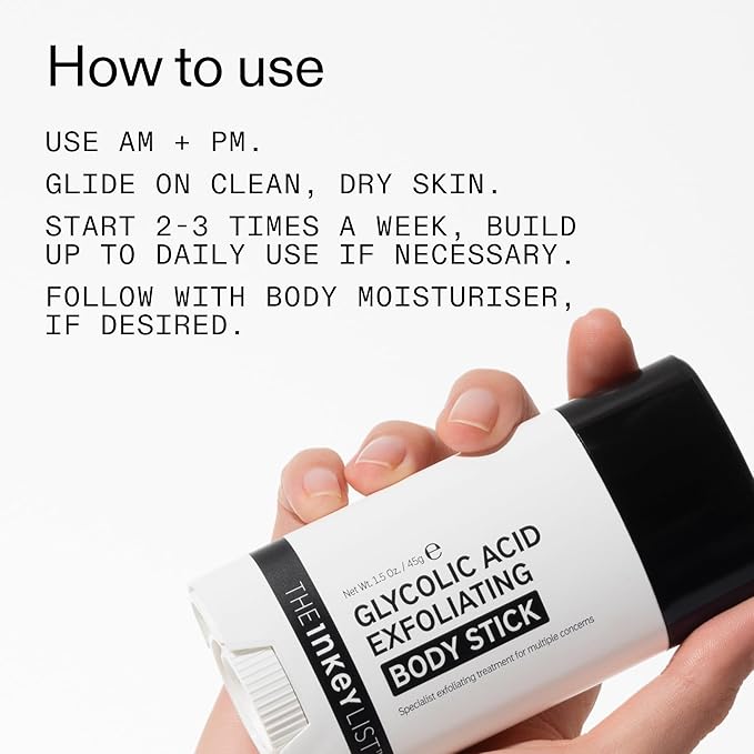 The INKEY List Glycolic Acid Exfoliating Body Stick 45g, Multiple Concerns, One Targeted Solution, Delivers Deep, Effective Exfoliation, Fragrance Free, Suitable For All Skin Types