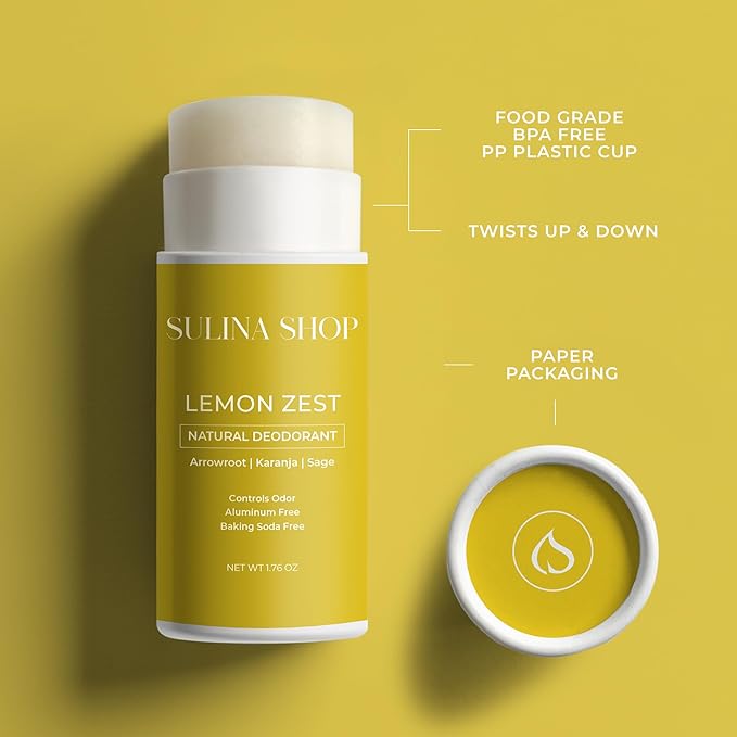 Lemon Zest - All Natural Deodorant for Woman, Aluminum-Free, Baking Soda-Free, 12-Hour Odor Protection, Clean Citrus Scent - For Women & Men, Gentle on Sensitive Skin