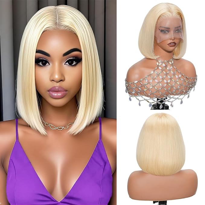 16 Inch Blonde Bob Wig Human Hair 180 Density HD Lace Front Wigs Pre Plucked With Baby Hair 613 Bob Wig Human Hair 13x6 Lace Frontal For Women Blonde Wig Suits For Daily Life And Parties