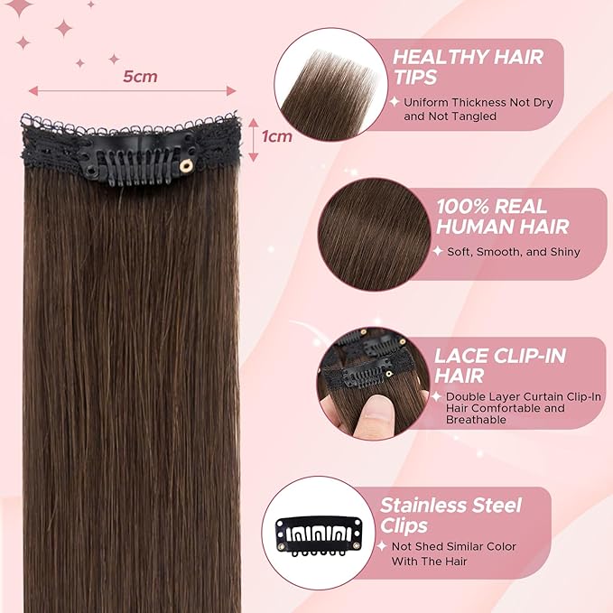 Clip in Hair Extensions Real Human Hair for Women, 12 Inch 33g 6pcs, Dark Brown, Straight - Highlight, Add Volume and Length for Daily Wear, Parties, Weddings