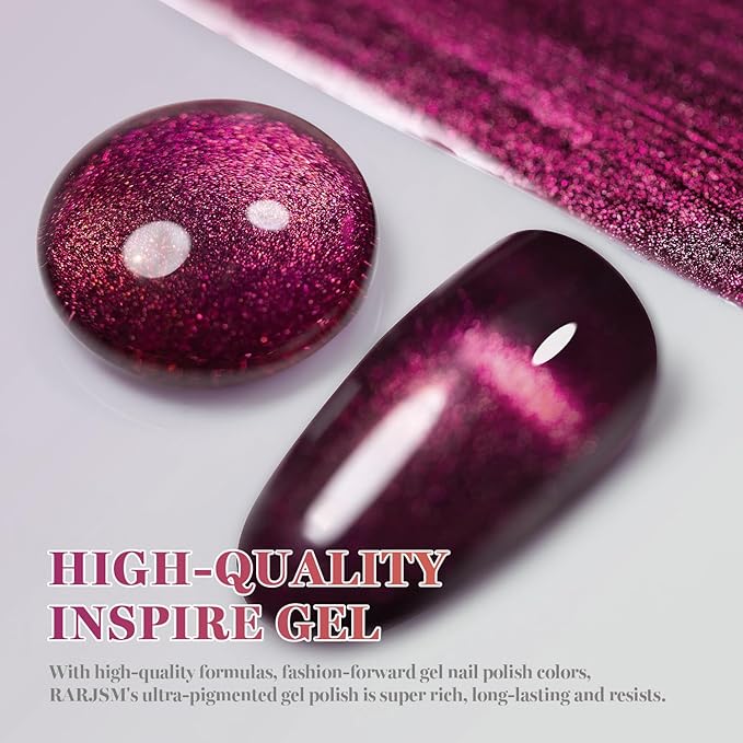 RARJSM Chameleon Gel Nail Polish Orange to Dark Purple Sparkle Shimmer Multichrome Wine Red Color Changing Gradient Glitter Chrome Gel Polish Curing Requires Soak Off DIY at Home Salon 15ml