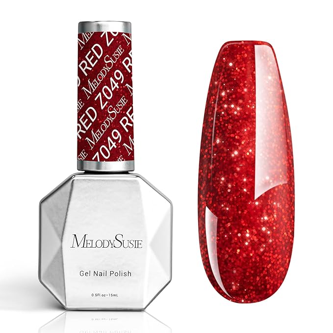 MelodySusie Red Glitter Gel Nail Polish,0.5fl oz Soak Off UV LED Sparkle Red Glitter Gel Polish Nail Art Manicure Salon DIY Nail Design Decoration at Home Christmas Gift for Women-z049