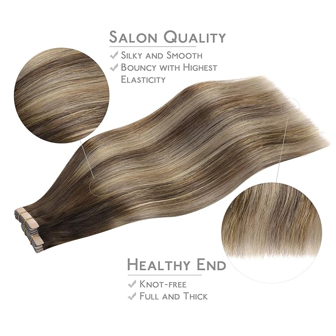 WENNALIFE Tape in Hair Extensions Human Hair, 40pcs 80g 12 inch Balayage Chocolate Brown to Honey Blonde Hair Extensions Real Human Hair Straight Tape in Extensions Reusable Real Hair Extensions