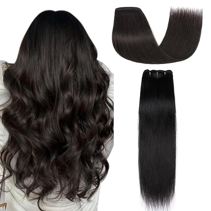 Hairro Sew in Human Hair Extensions Real Hair, 100g/bundle Weave Weft for Women Adding Volume and Length, for DIY Beauty Dating Party, 24 Inch One Bundle Straight Off Black