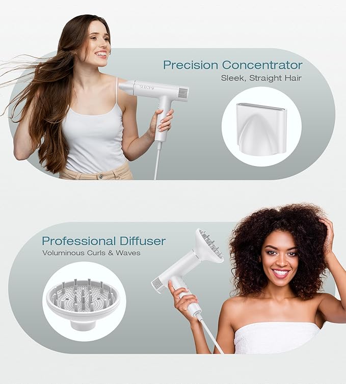 Blow Dryer,110000RPM High-Speed Brushless Motor, Fast-Drying Negative Ions Intelligent Constant Temperature Hair Care Dryers, Professional Hair Dryer with Attachments for Home&Salon (White)