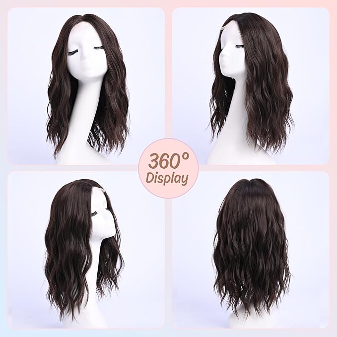 Medium Length Brown Wavy Wigs for Women 18 Inch Middle Part Wavy Dark Brown Wig Natural Looking Synthetic Heat Resistant Fiber Wig for Daily Party Halloween (18 inch)