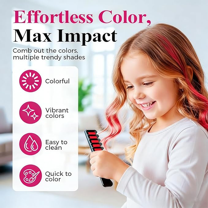 12 Colors Festive Fun Hair Chalk Combs, Temporary Glitter Hair Colors Hair Chalk Combs, Washable DIY Hair Color Dye for Birthday Christmas Party Gifts (6 Color)