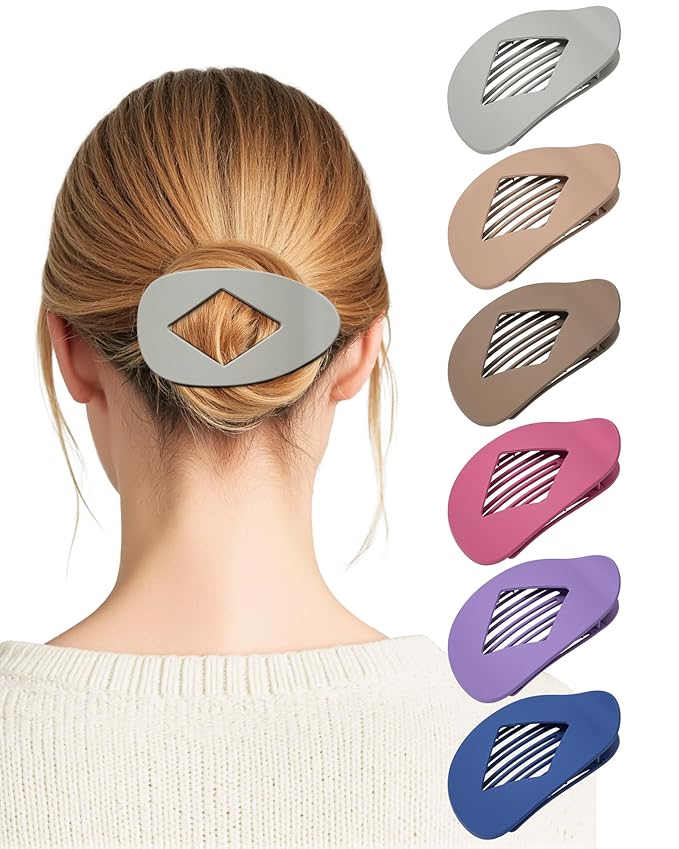 6 PCS Flat Hair Clips for Women - French Medium Flat Claw Clips for Thick Thin Hair, Strong Grip Non Slip Hair Claw Clips for Women Girls